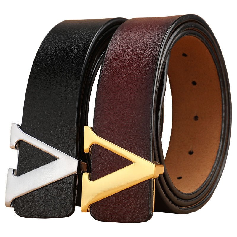 Factory Direct Sales Retro Smooth Genuine Leather Pure Cowhide Letter V Pants Belt - E. M. E. LLC0