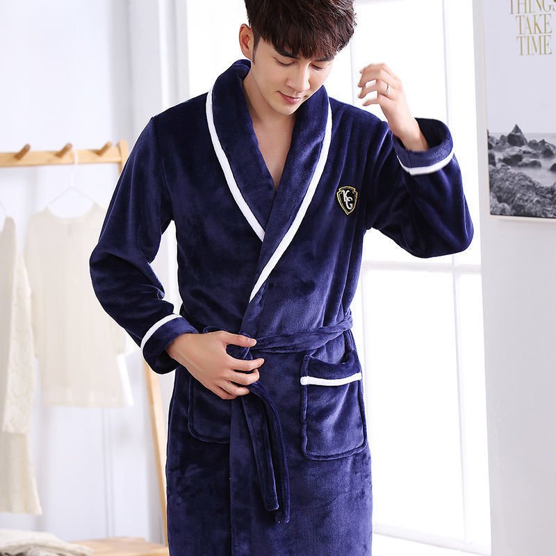 Flannel Thickened Long Section Bathrobe Men - E. M. E. LLC0