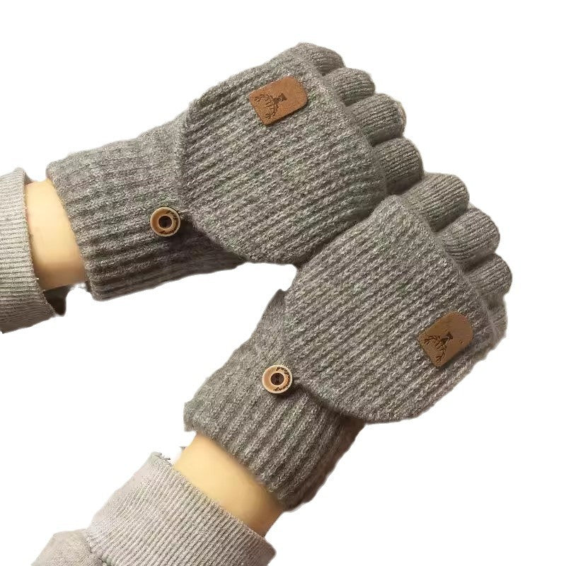 Half Finger Gloves Couple Autumn And Winter Knitting Wool Flip Riding Warm - E. M. E. LLC0