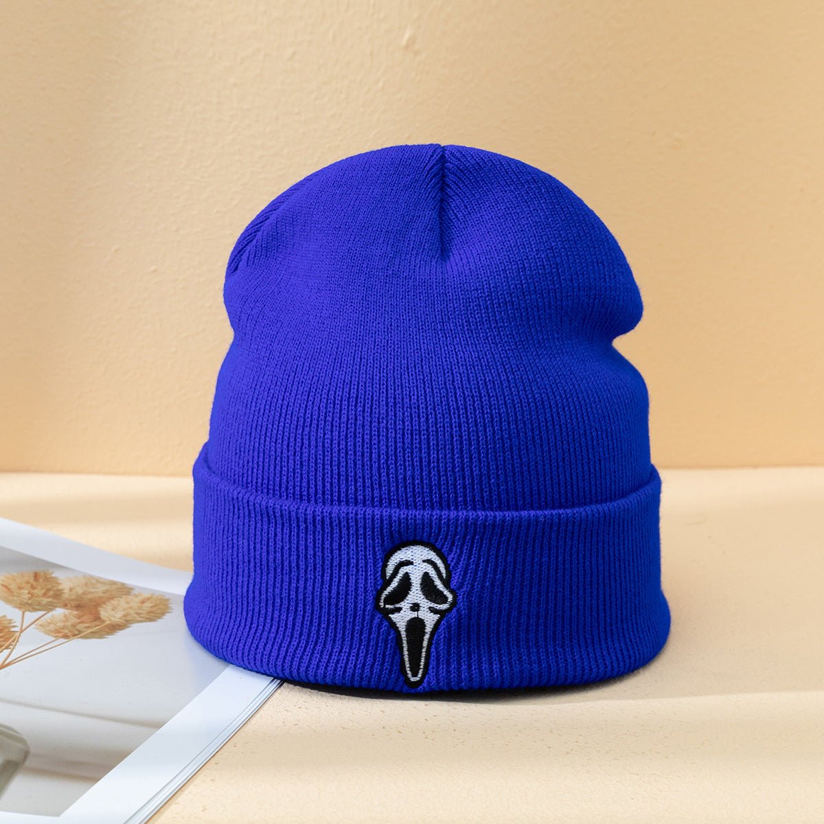 Halloween Dark Embroidered Ghost Face Skeleton Head Fashion Autumn And Winter Warm Fashion Men's And Women's Knitted Hat - E. M. E. LLC0