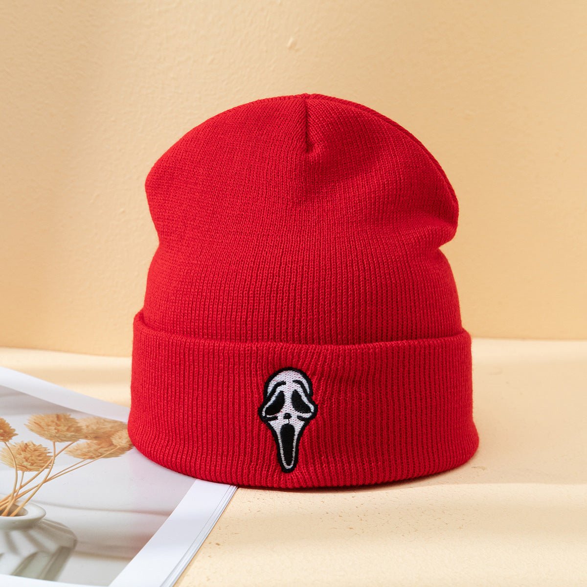 Halloween Dark Embroidered Ghost Face Skeleton Head Fashion Autumn And Winter Warm Fashion Men's And Women's Knitted Hat - E. M. E. LLC0