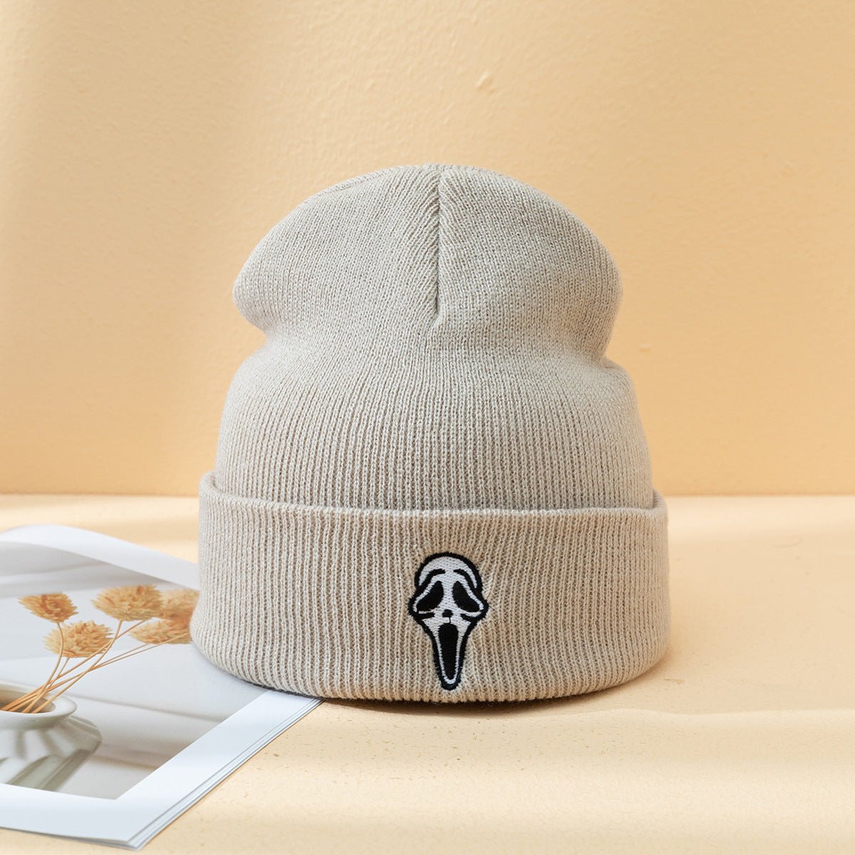 Halloween Dark Embroidered Ghost Face Skeleton Head Fashion Autumn And Winter Warm Fashion Men's And Women's Knitted Hat - E. M. E. LLC0