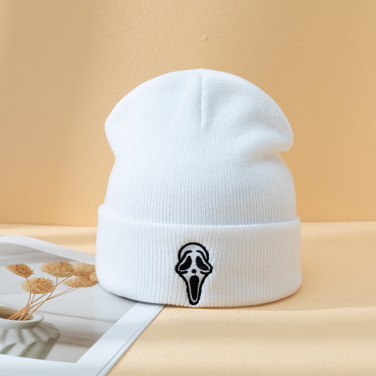 Halloween Dark Embroidered Ghost Face Skeleton Head Fashion Autumn And Winter Warm Fashion Men's And Women's Knitted Hat - E. M. E. LLC0