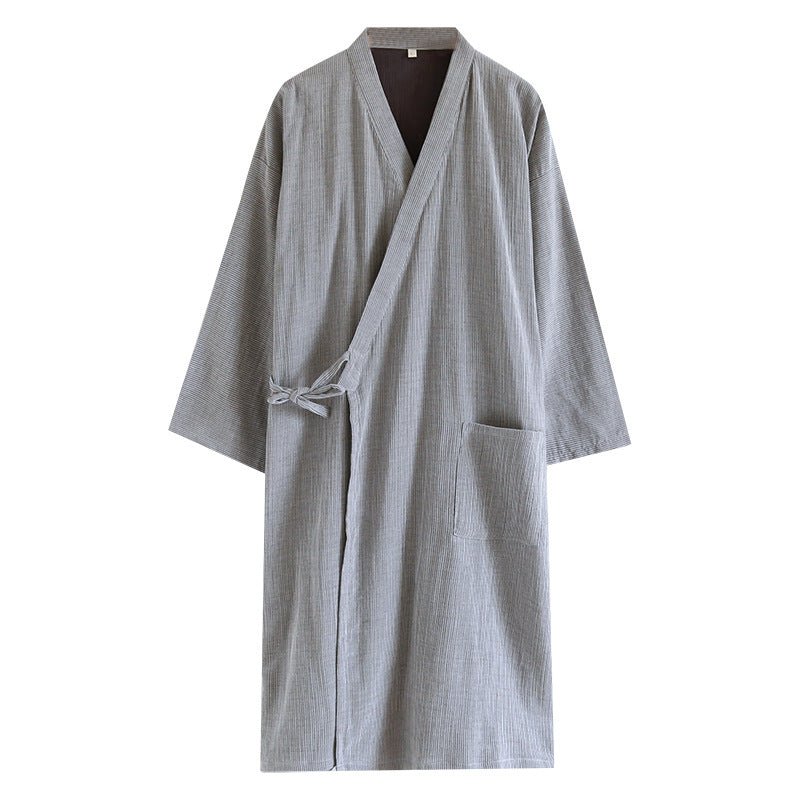 Japanese - style Kimono Pajamas Lace - up Bathrobe Men's Spring And Summer Thin Pure Cotton - E. M. E. LLC0