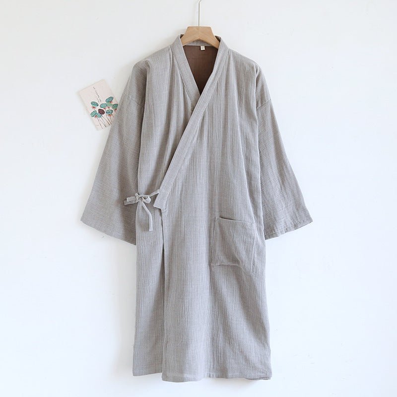Japanese - style Kimono Pajamas Lace - up Bathrobe Men's Spring And Summer Thin Pure Cotton - E. M. E. LLC0