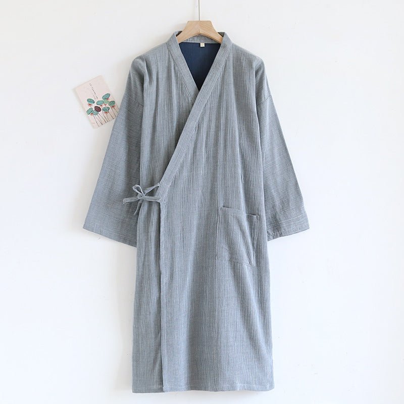 Japanese - style Kimono Pajamas Lace - up Bathrobe Men's Spring And Summer Thin Pure Cotton - E. M. E. LLC0