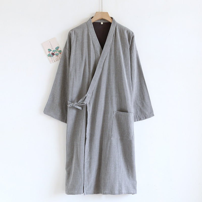 Japanese - style Kimono Pajamas Lace - up Bathrobe Men's Spring And Summer Thin Pure Cotton - E. M. E. LLC0