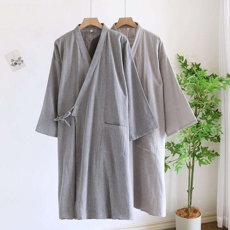 Japanese - style Kimono Pajamas Lace - up Bathrobe Men's Spring And Summer Thin Pure Cotton - E. M. E. LLC0