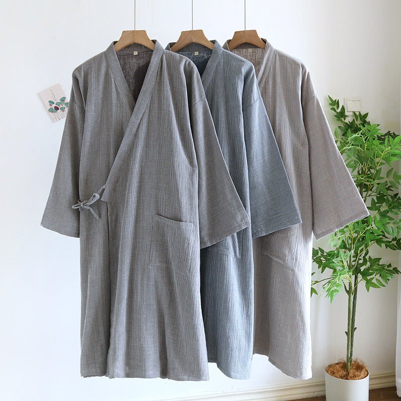 Japanese - style Kimono Pajamas Lace - up Bathrobe Men's Spring And Summer Thin Pure Cotton - E. M. E. LLC0