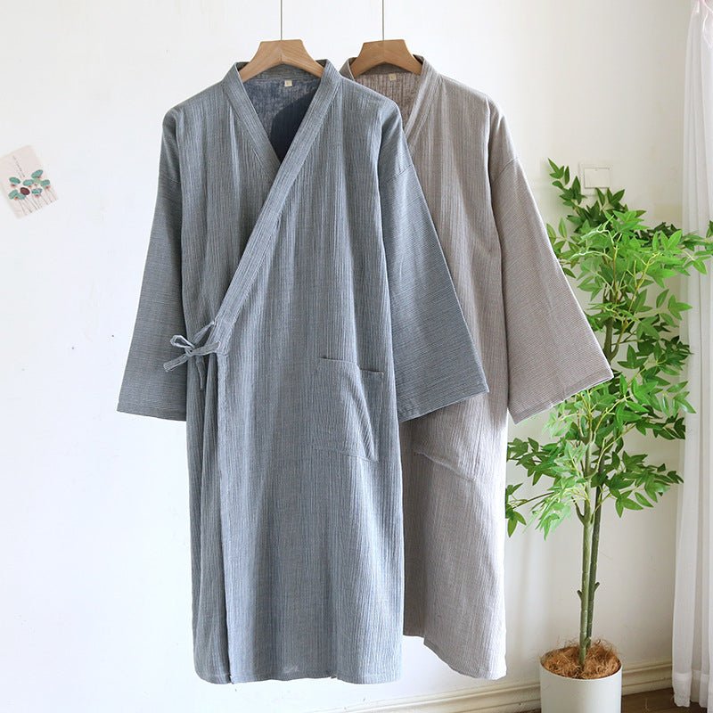 Japanese - style Kimono Pajamas Lace - up Bathrobe Men's Spring And Summer Thin Pure Cotton - E. M. E. LLC0