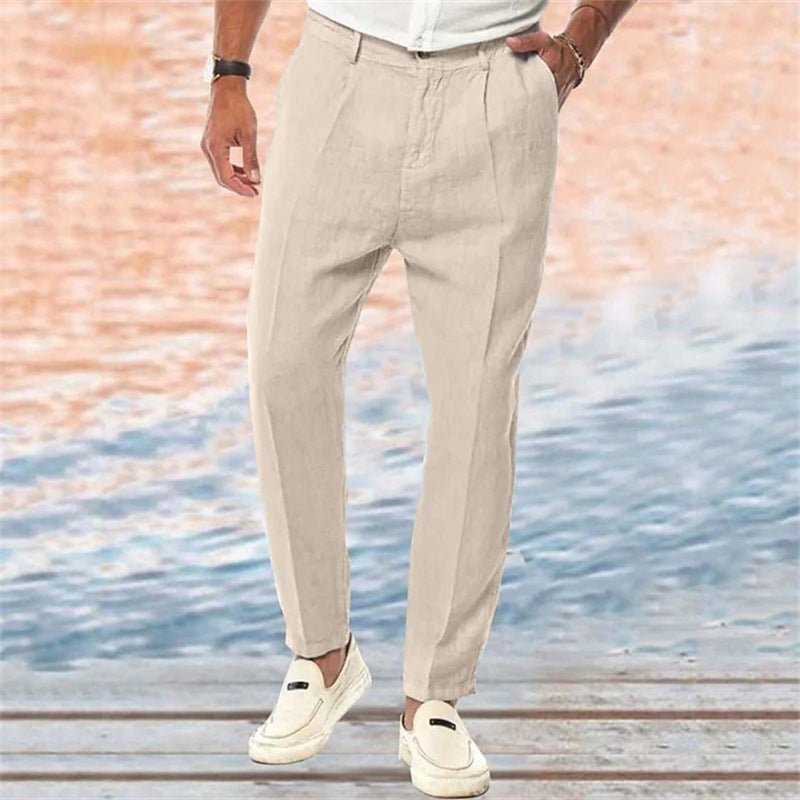 Linen Pants Straight Pure Color Comfort Outdoor Leisure - E. M. E. LLC0