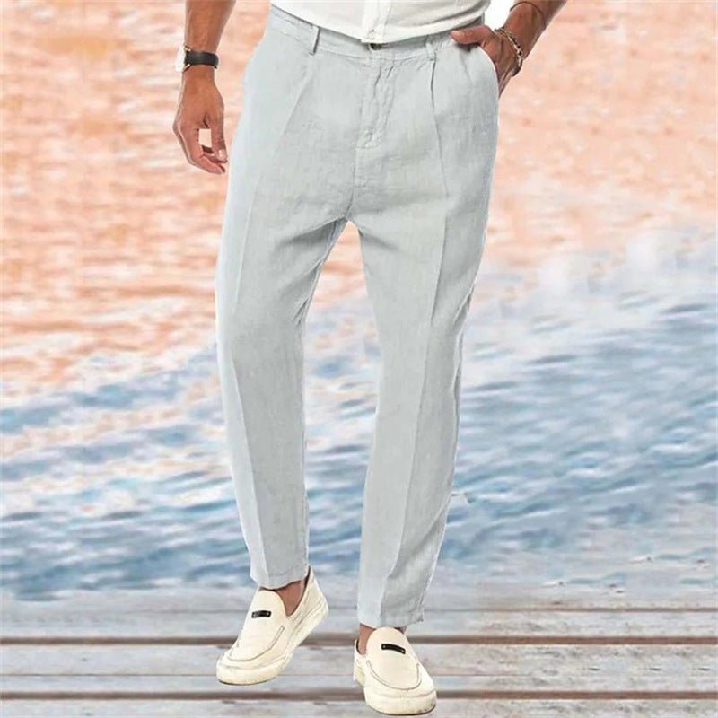 Linen Pants Straight Pure Color Comfort Outdoor Leisure - E. M. E. LLC0