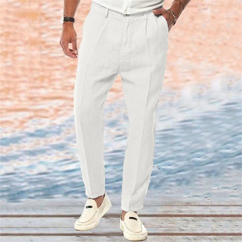 Linen Pants Straight Pure Color Comfort Outdoor Leisure - E. M. E. LLC0