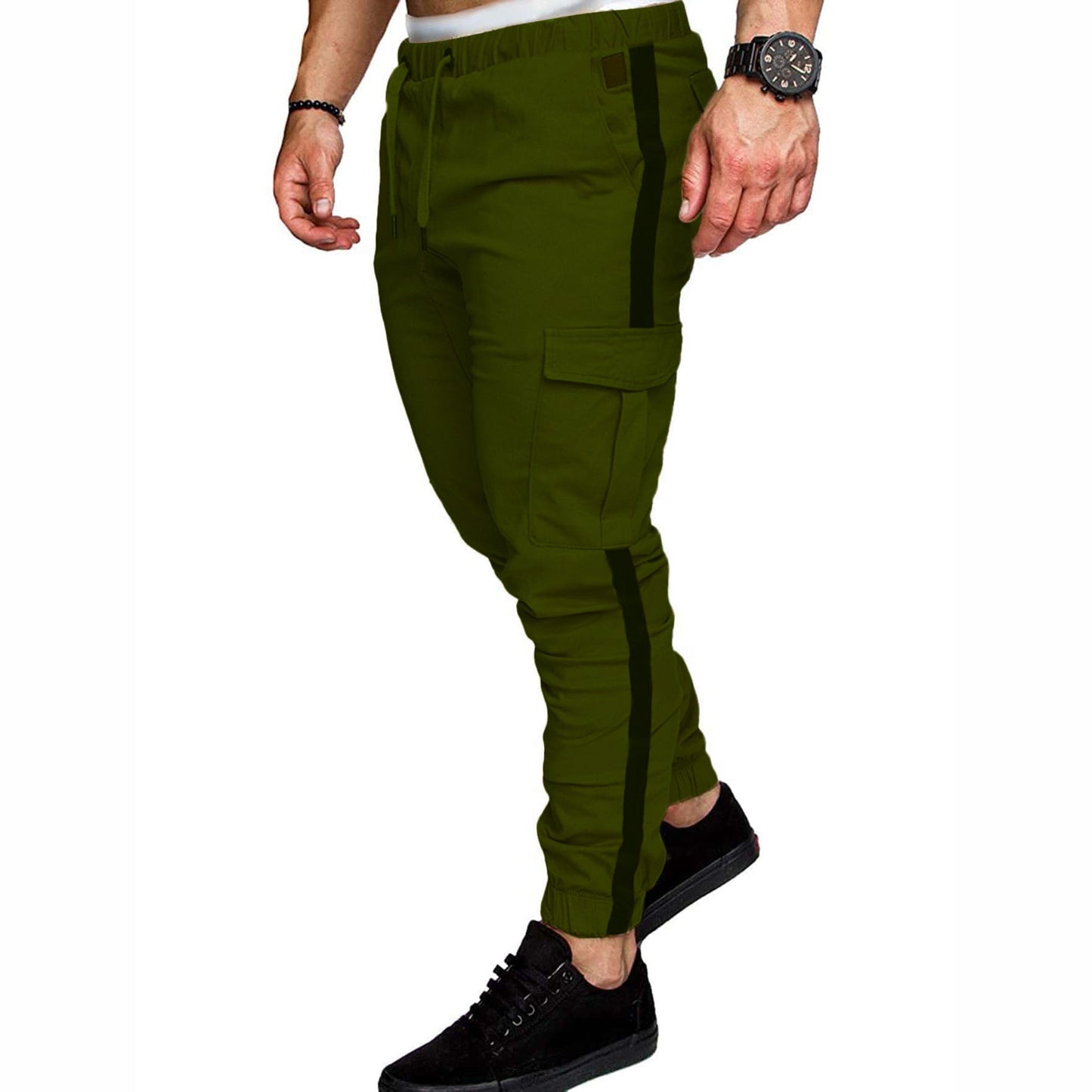 Men's Autumn Stitching Solid Color Casual Sports Loose Straight - leg Pants - E. M. E. LLC0