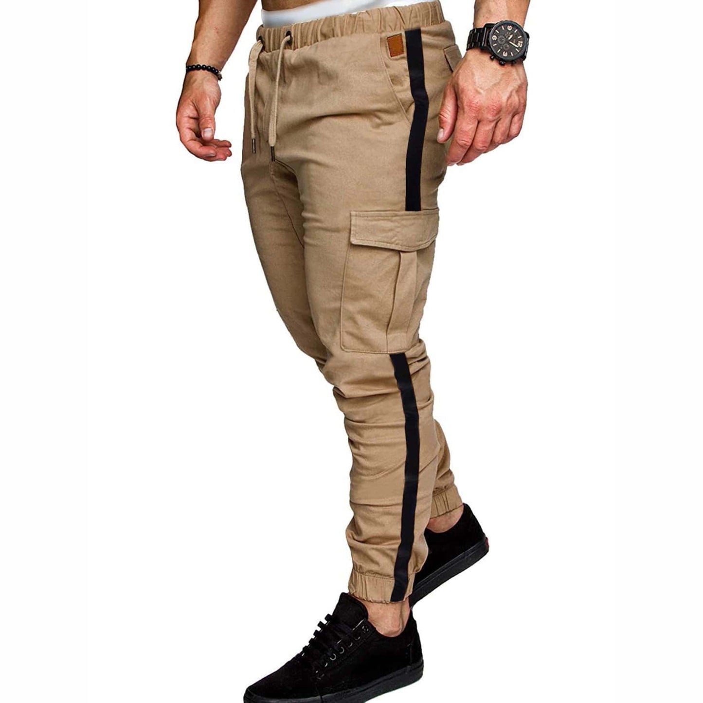 Men's Autumn Stitching Solid Color Casual Sports Loose Straight - leg Pants - E. M. E. LLC0