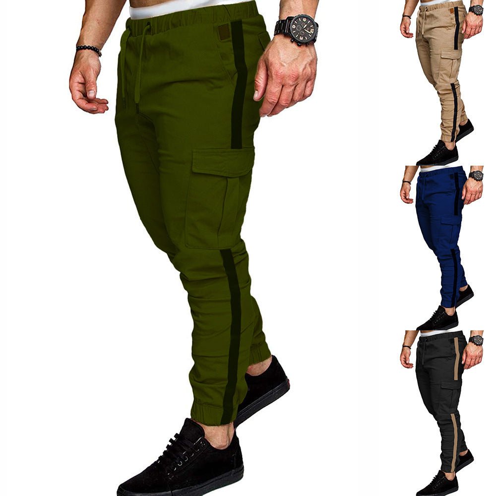 Men's Autumn Stitching Solid Color Casual Sports Loose Straight - leg Pants - E. M. E. LLC0