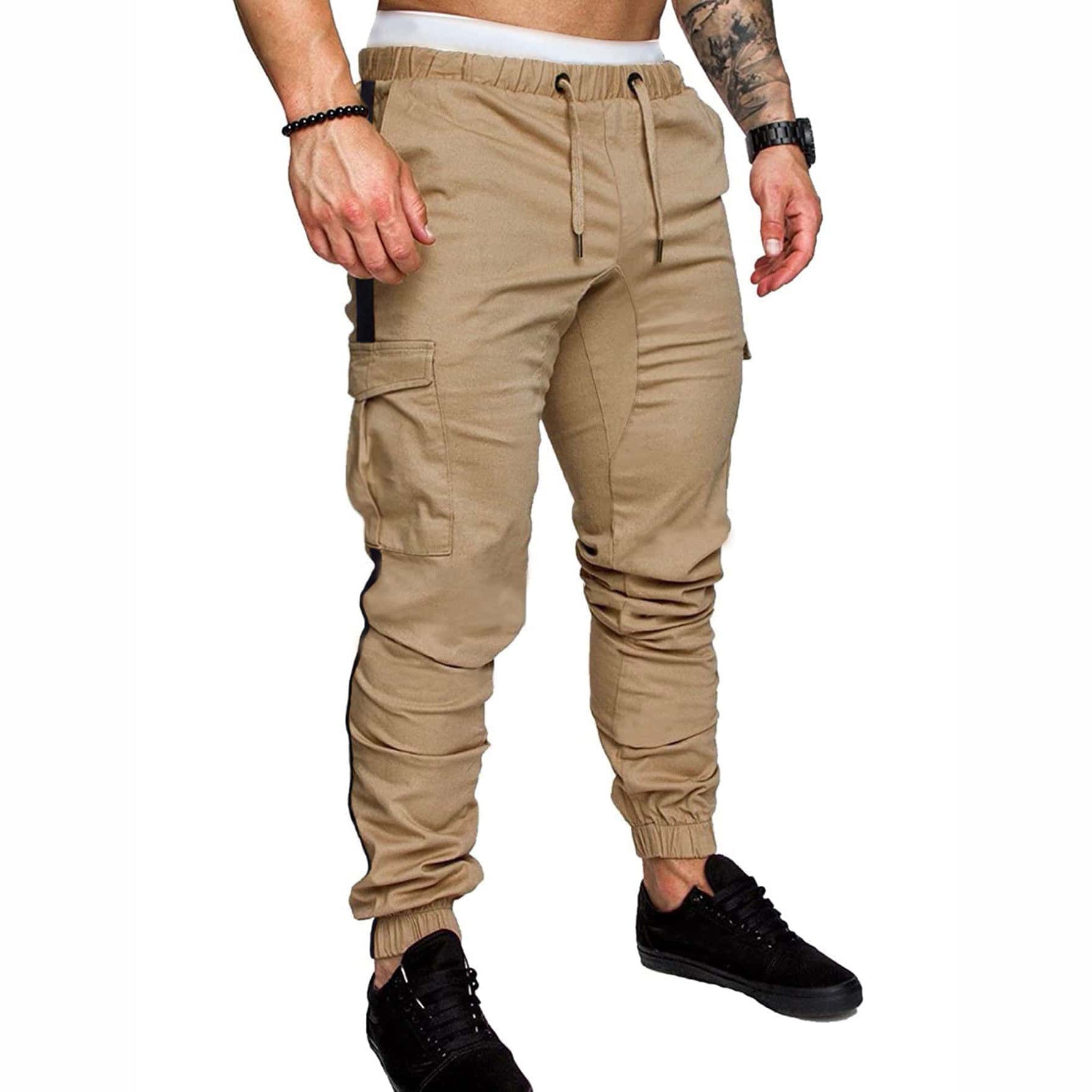 Men's Autumn Stitching Solid Color Casual Sports Loose Straight - leg Pants - E. M. E. LLC0