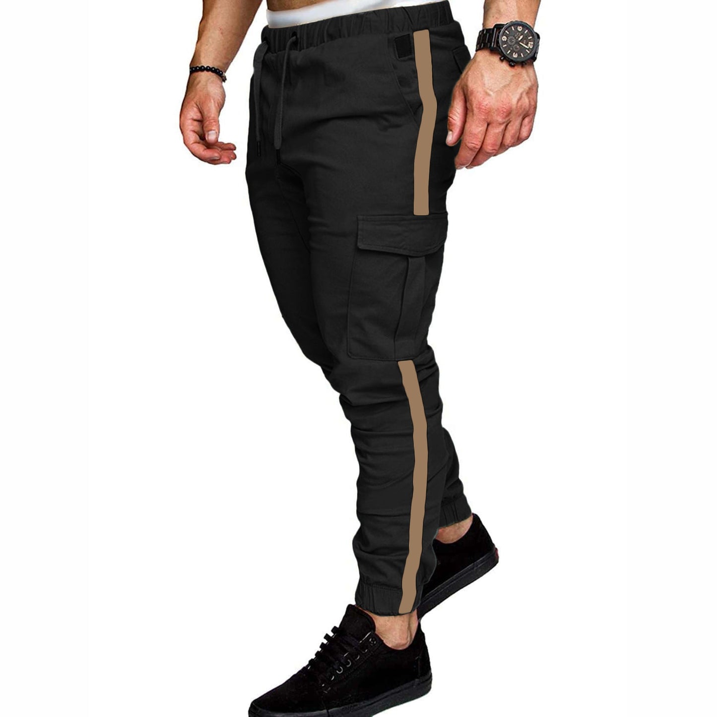 Men's Autumn Stitching Solid Color Casual Sports Loose Straight - leg Pants - E. M. E. LLC0