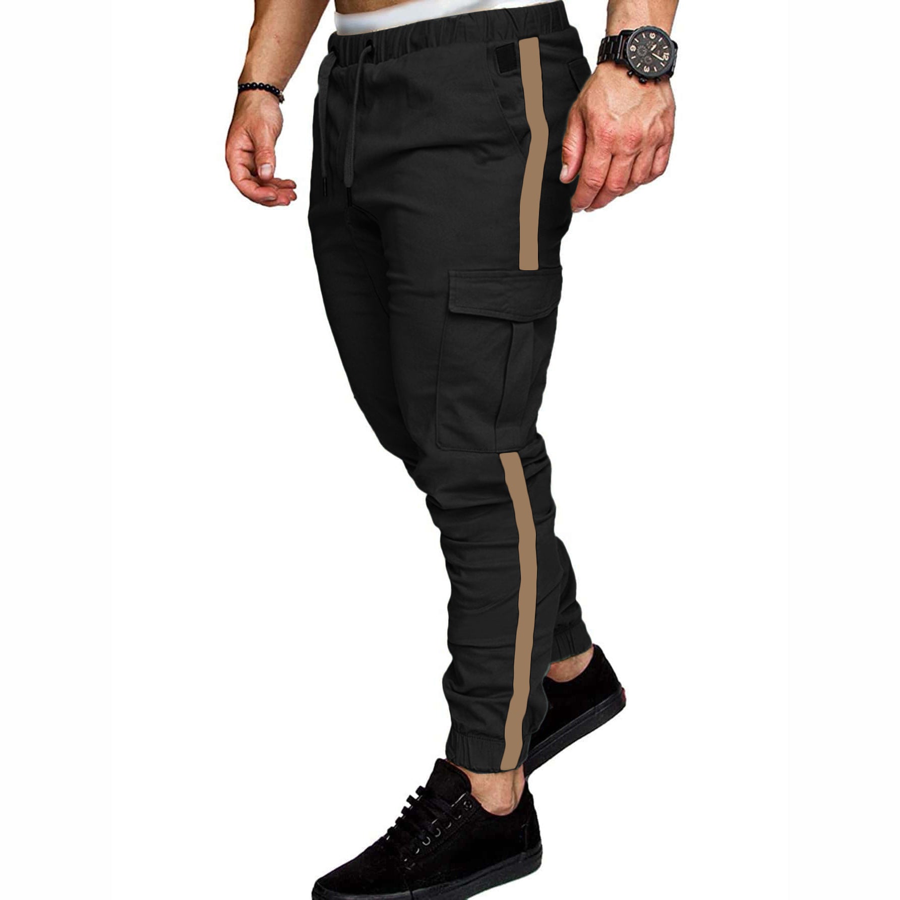 Men's Autumn Stitching Solid Color Casual Sports Loose Straight - leg Pants - E. M. E. LLC0