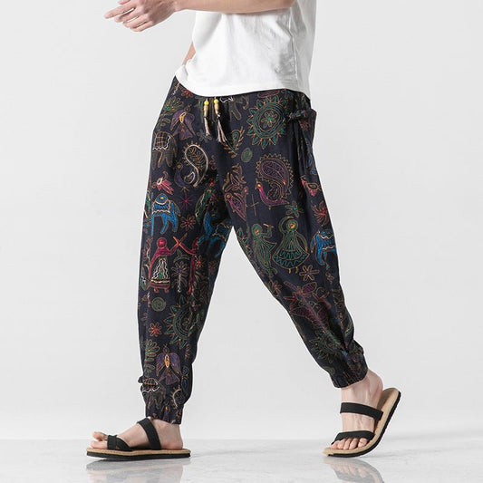 Men's Beach Pants Retro Buckle Casual Trousers - E. M. E. LLC0