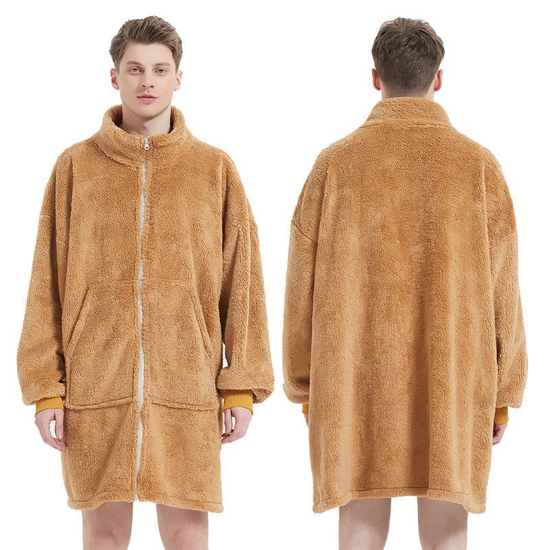 Men's Camel Fleece Zipper Cardigan Nightgown - E. M. E. LLC0