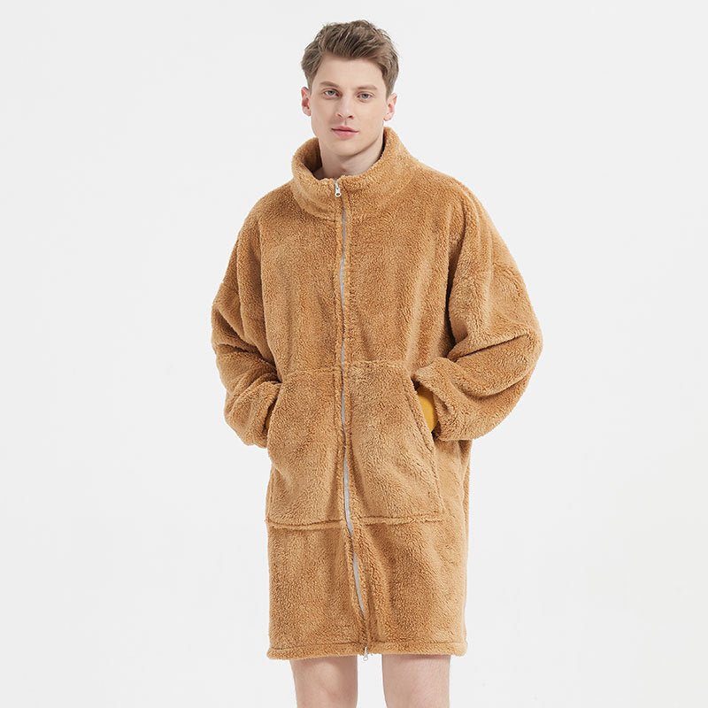 Men's Camel Fleece Zipper Cardigan Nightgown - E. M. E. LLC0