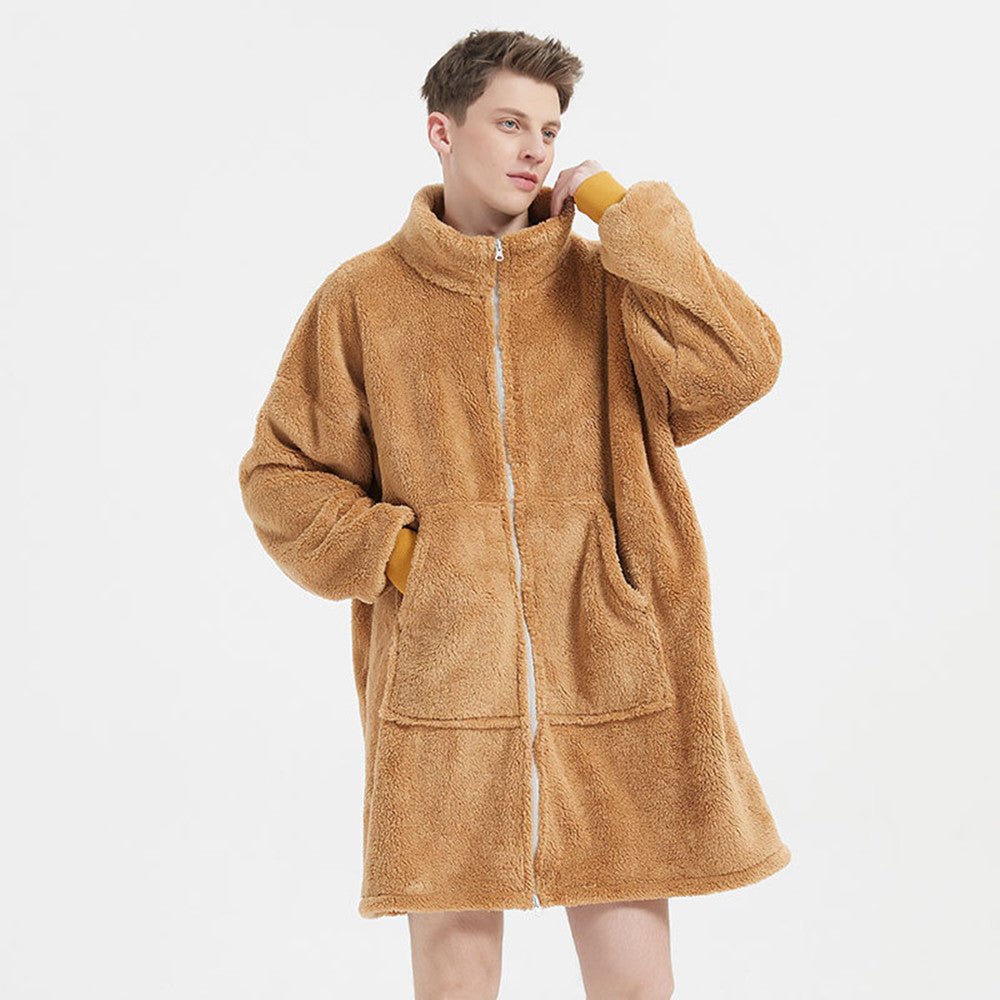 Men's Camel Fleece Zipper Cardigan Nightgown - E. M. E. LLC0