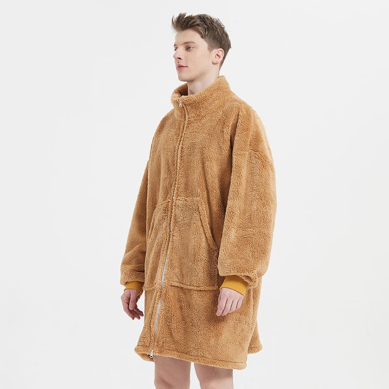 Men's Camel Fleece Zipper Cardigan Nightgown - E. M. E. LLC0