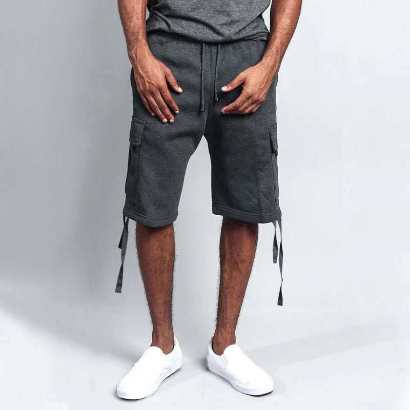 Men's Casual Five - point Overalls Multi - pocket Loose Straight Shorts - E. M. E. LLC0