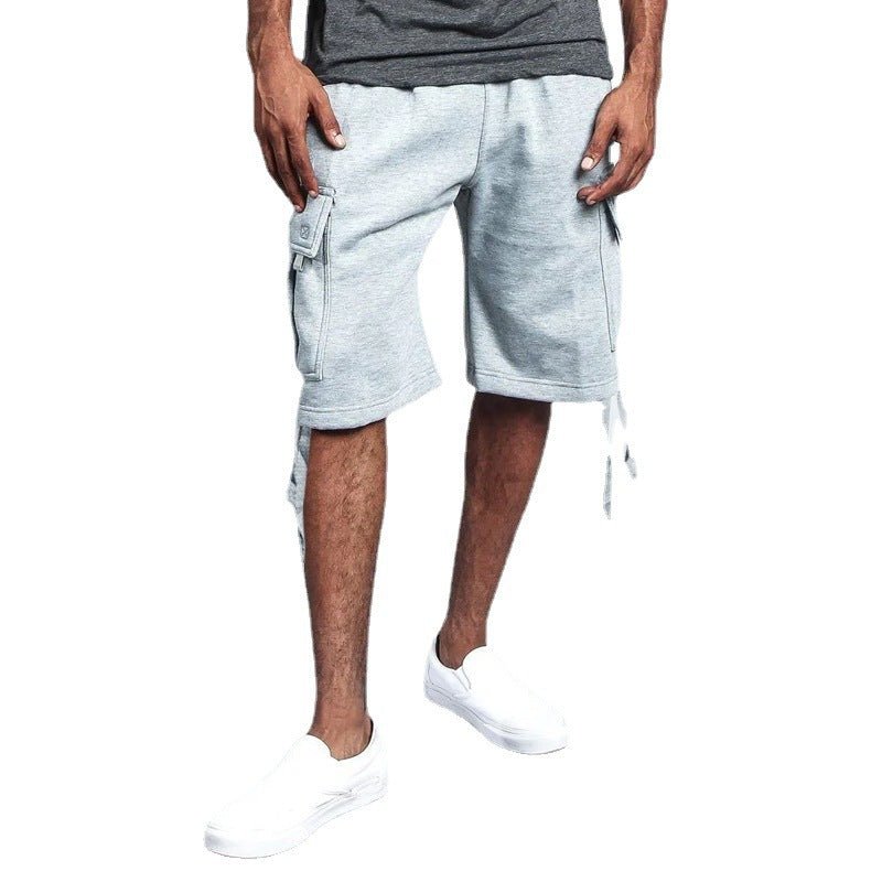 Men's Casual Five - point Overalls Multi - pocket Loose Straight Shorts - E. M. E. LLC0