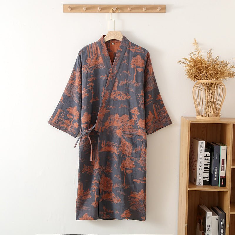 Men's Cotton Gauze Kimono Long Dress Bathrobe - E. M. E. LLC0