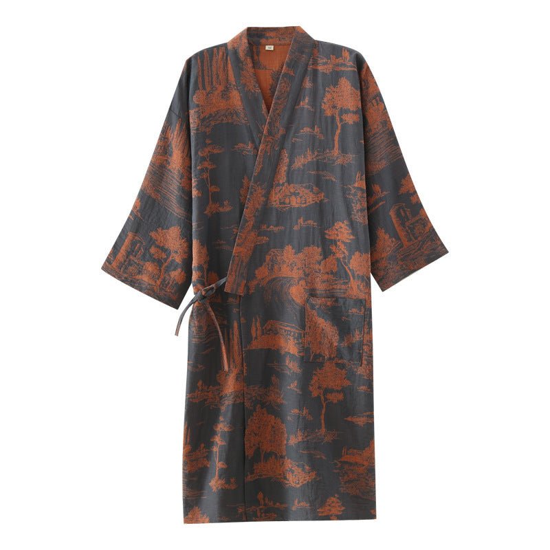 Men's Cotton Gauze Kimono Long Dress Bathrobe - E. M. E. LLC0