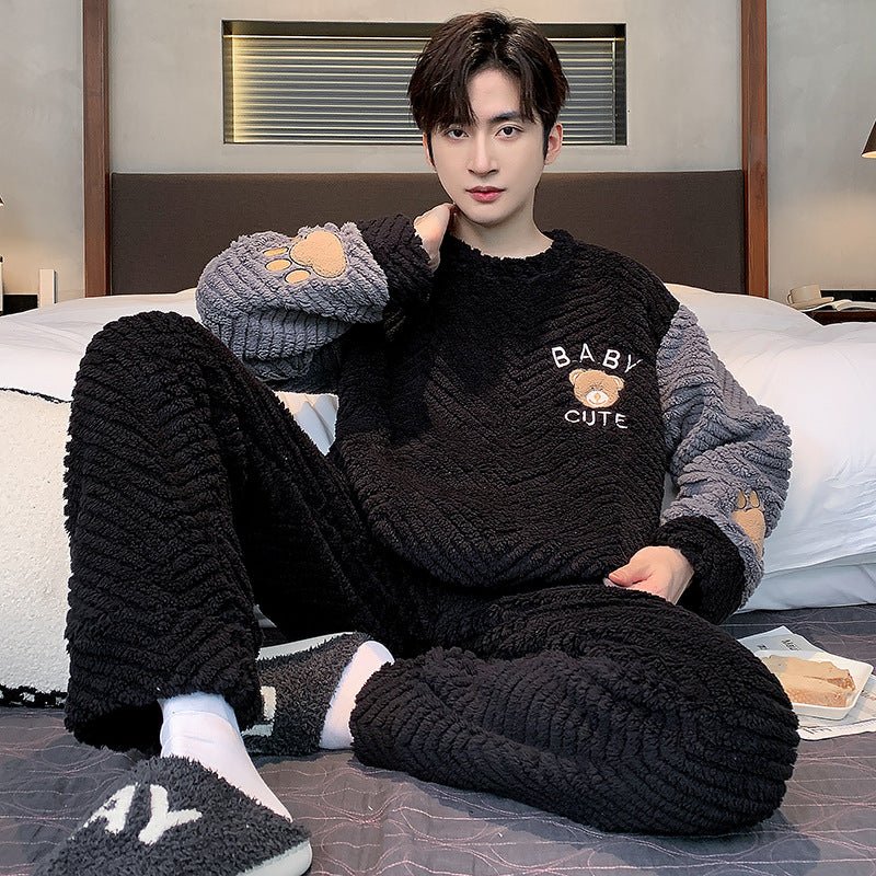 Men's FallWinter Thickened Coral Velvet Pajamas Suit - E. M. E. LLC0