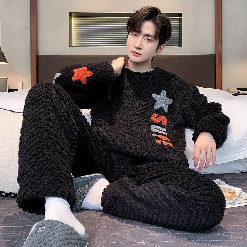 Men's FallWinter Thickened Coral Velvet Pajamas Suit - E. M. E. LLC0