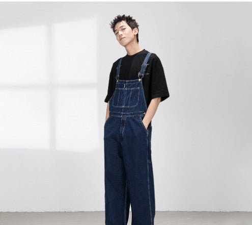 Men's Japanese - style Retro Casual Straight - leg Working Bib Top Pants - E. M. E. LLC0