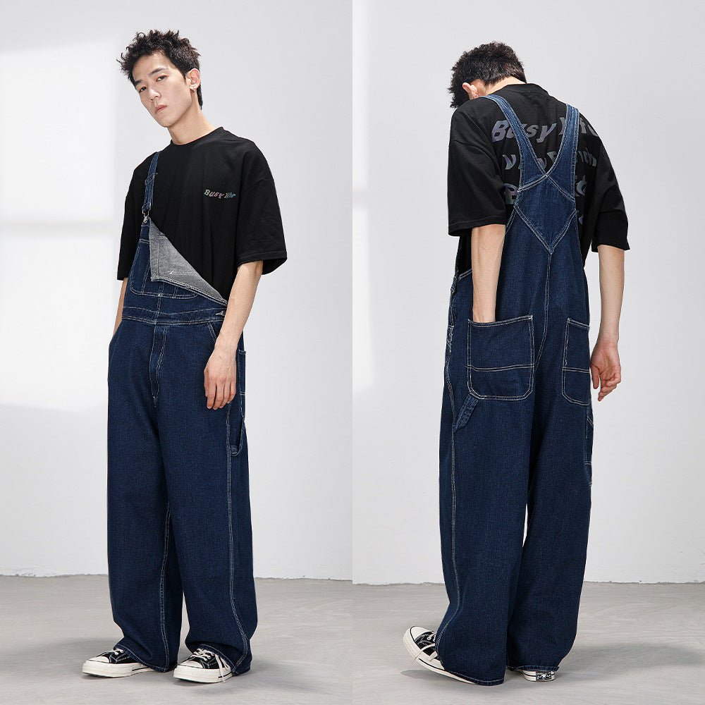 Men's Japanese - style Retro Casual Straight - leg Working Bib Top Pants - E. M. E. LLC0