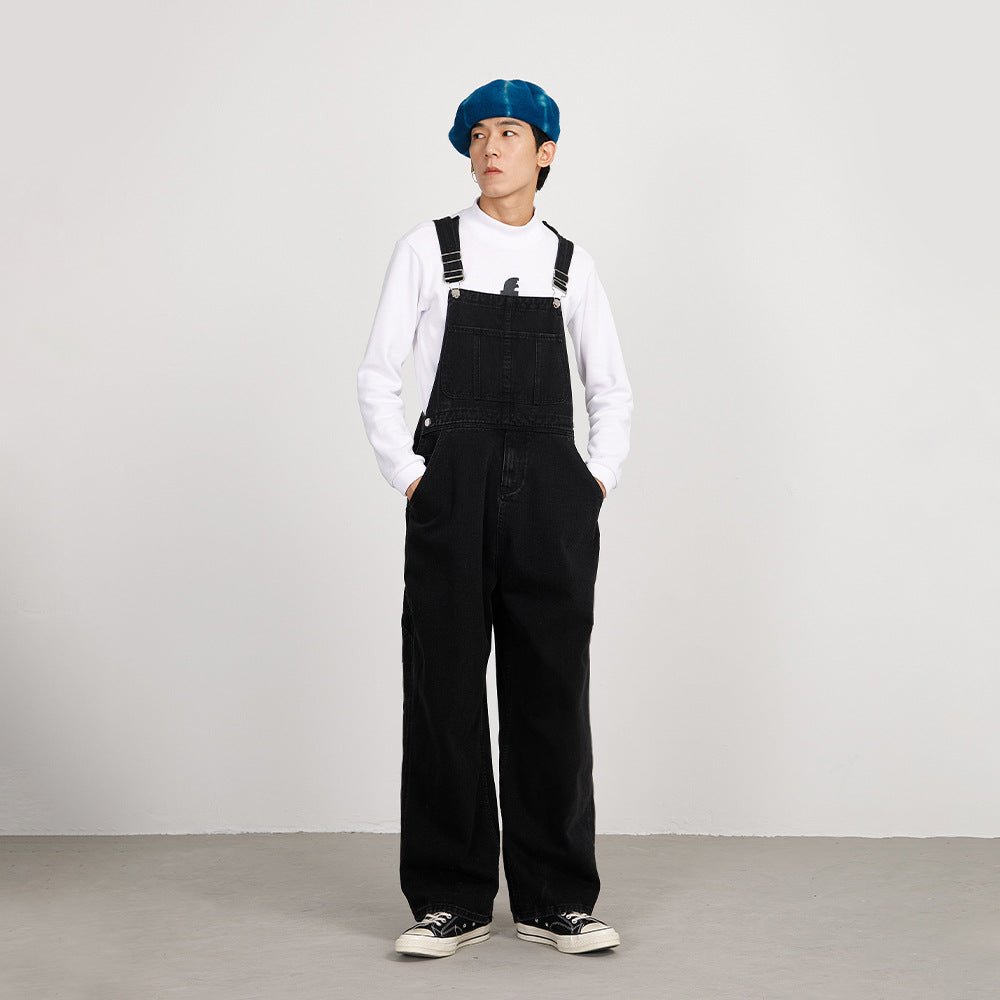 Men's Japanese - style Retro Casual Straight - leg Working Bib Top Pants - E. M. E. LLC0