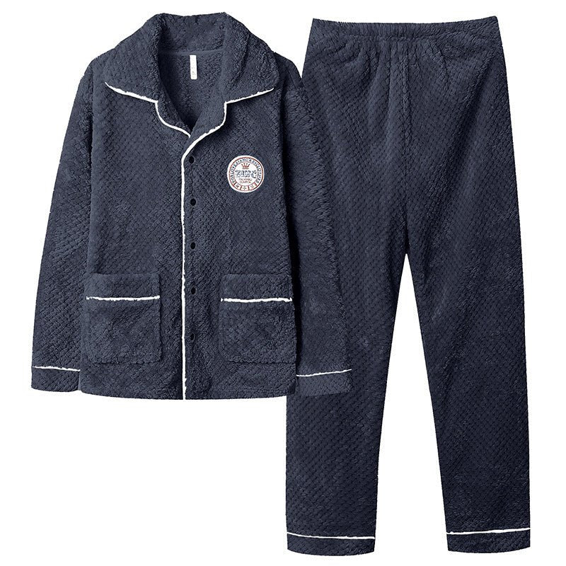 Men's Long Sleeve Cardigan Pajamas Outer Wear Coral Fleece Home Wear - E. M. E. LLC0