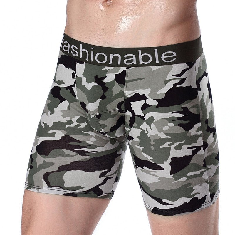 Men's Sports Lengthened Camouflage Printed Cotton Boxer Briefs - E. M. E. LLC0