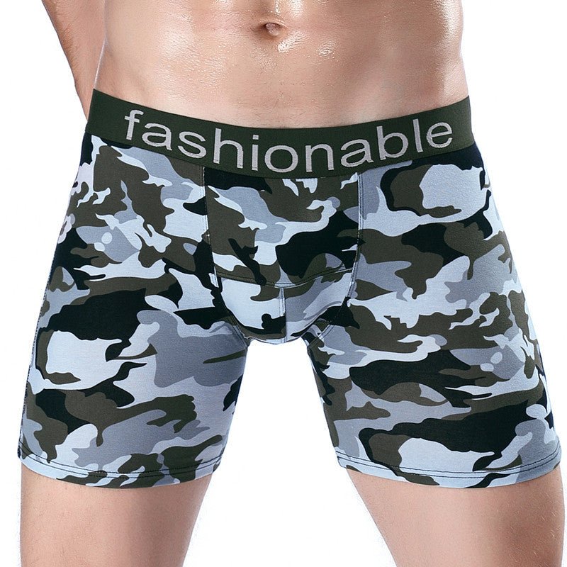 Men's Sports Lengthened Camouflage Printed Cotton Boxer Briefs - E. M. E. LLC0