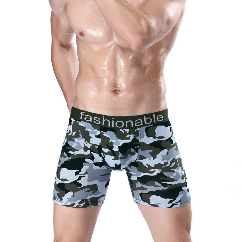 Men's Sports Lengthened Camouflage Printed Cotton Boxer Briefs - E. M. E. LLC0