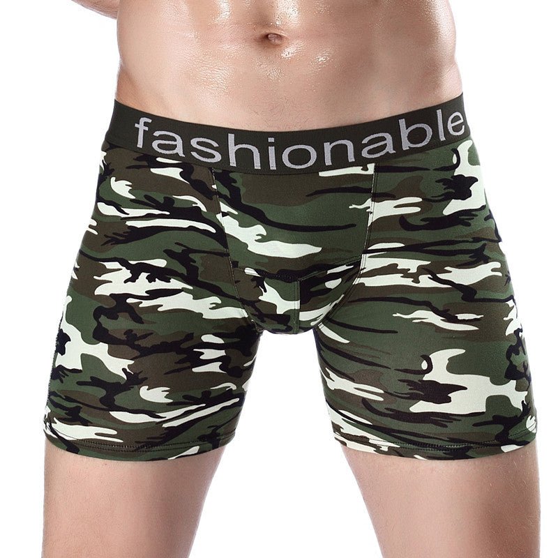 Men's Sports Lengthened Camouflage Printed Cotton Boxer Briefs - E. M. E. LLC0