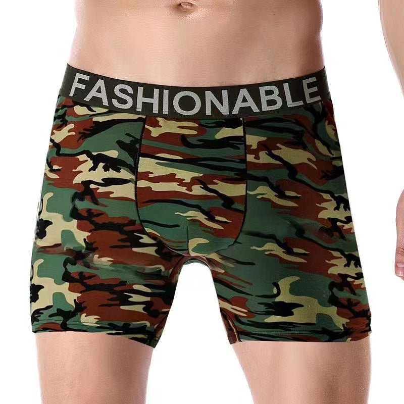 Men's Sports Lengthened Camouflage Printed Cotton Boxer Briefs - E. M. E. LLC0