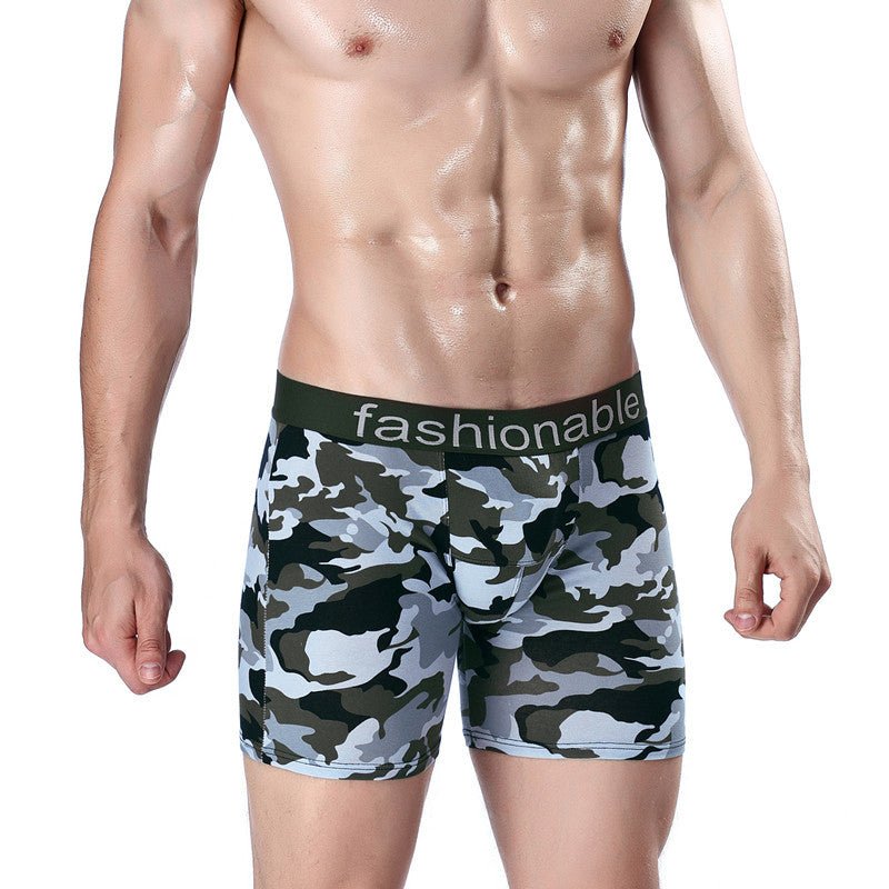 Men's Sports Lengthened Camouflage Printed Cotton Boxer Briefs - E. M. E. LLC0