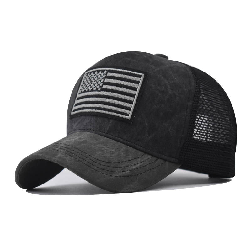 Men's Washed Distressed Breathable Embroidered Hat - E. M. E. LLC0