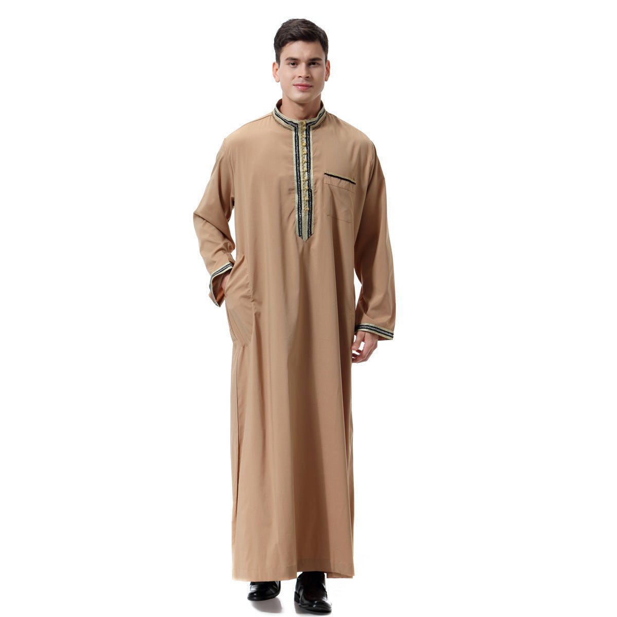 Muslim Arab Middle East Men's Applique Stand Collar Robe, TH810 - E. M. E. LLC0