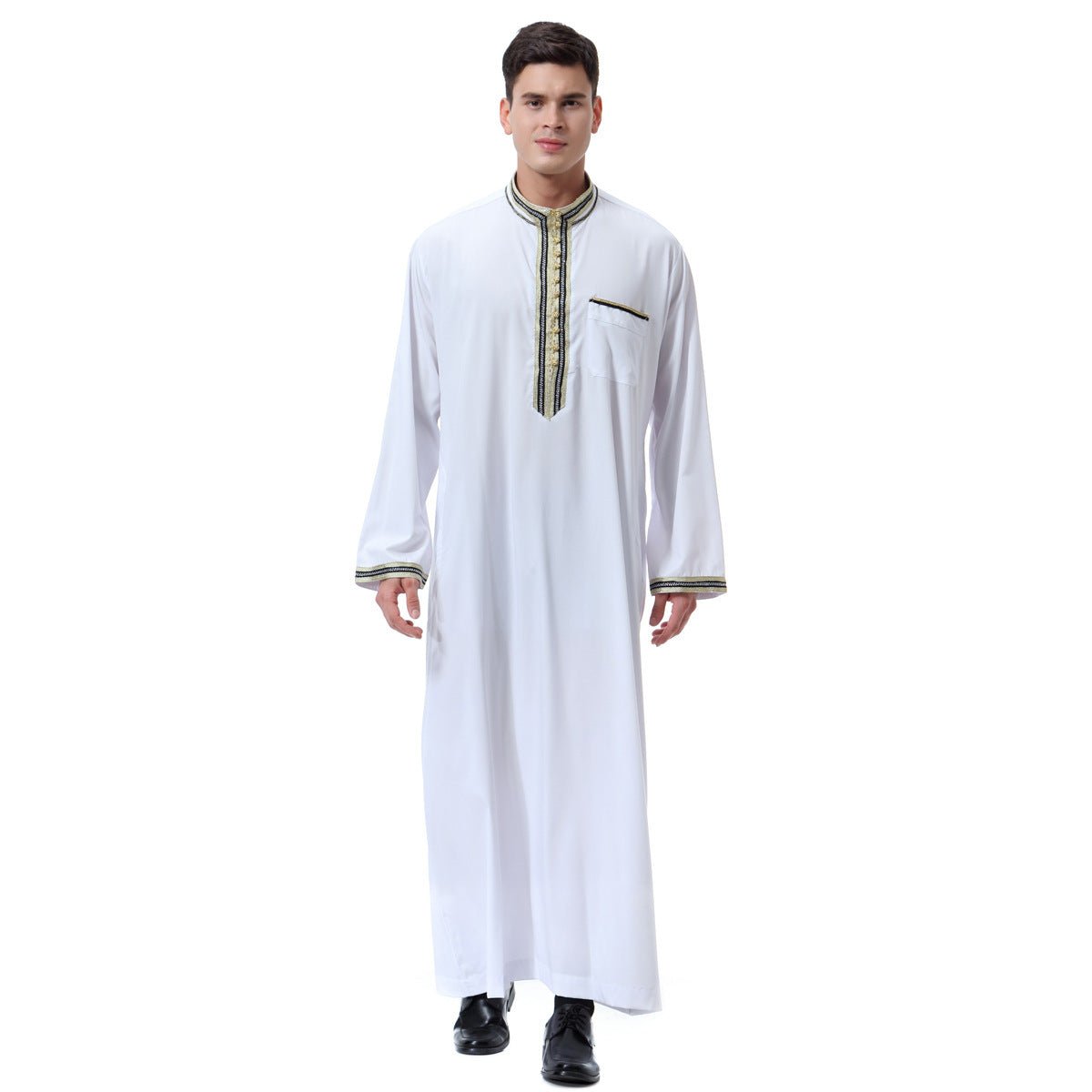 Muslim Arab Middle East Men's Applique Stand Collar Robe, TH810 - E. M. E. LLC0
