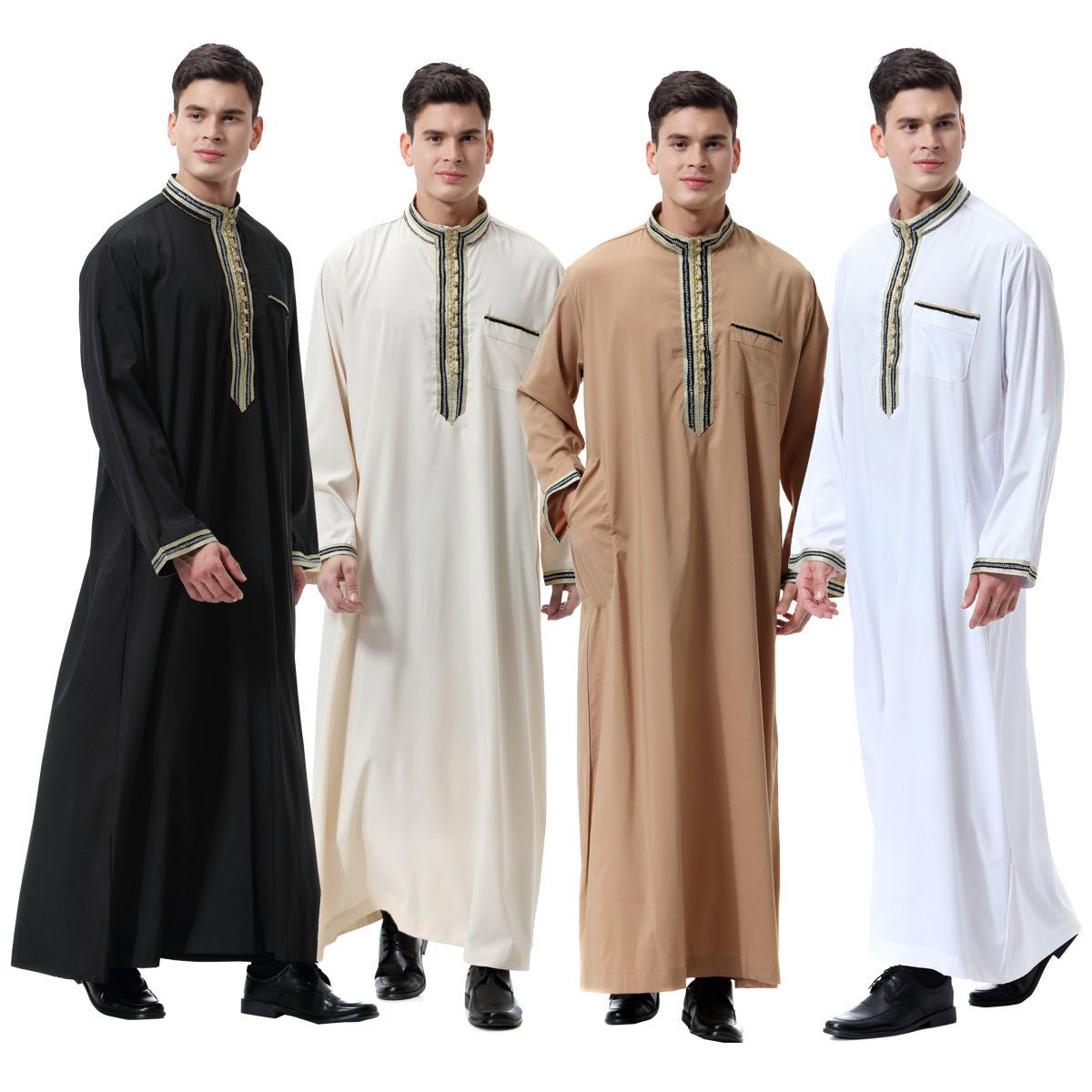 Muslim Arab Middle East Men's Applique Stand Collar Robe, TH810 - E. M. E. LLC0