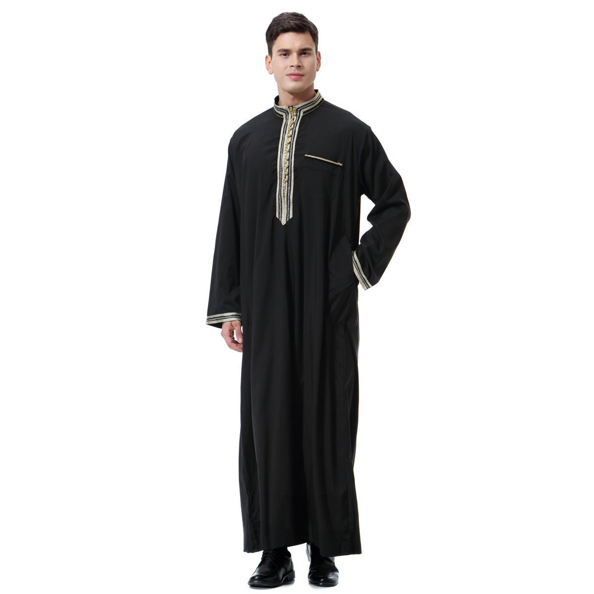 Muslim Arab Middle East Men's Applique Stand Collar Robe, TH810 - E. M. E. LLC0