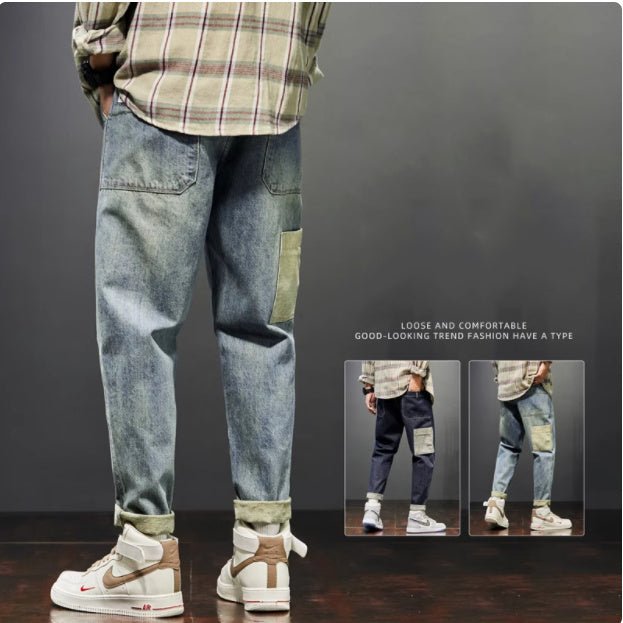 New Trendy Loose Straight Tube Haren Workwear Nine Quarter Jeans - E. M. E. LLC0
